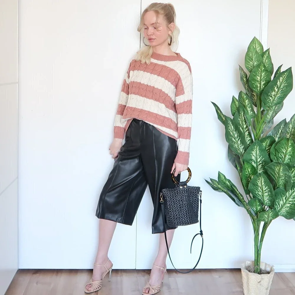 Mango Peach & White Cable Knit Chunky Sweater - Picture 6 of 13